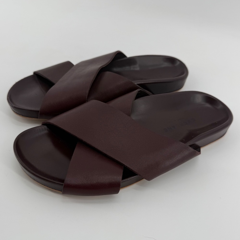 Everlane Cross-Strap Leather Slide Sandals in Dark Brown